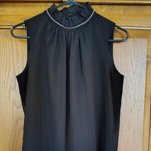 DKNY Tank Top Blouse Womens S Black High Neck Silver Trimmed Hook & Eye Closure